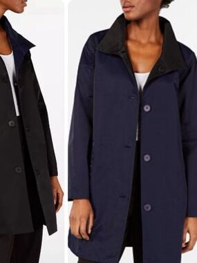 Eileen Fisher Reversible Trench Coat - Black & Navy